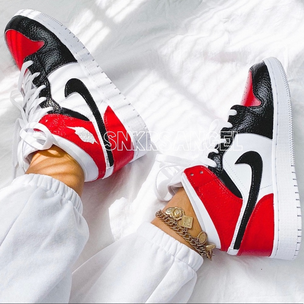 Custom nike air jordan 1 mid sneakers red black